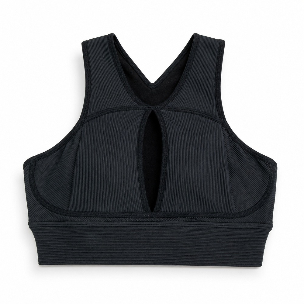 Buffbunny L High Neck Ribbed Sports Bra Black Keyhole Racerback Crop Top Womens